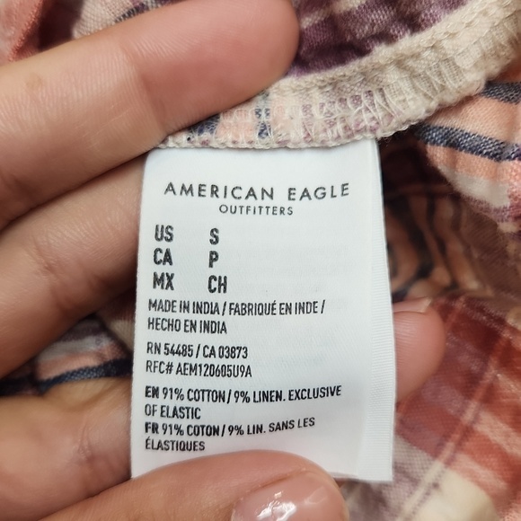 American Eagle Outfitters Pink and White Smocked Tie Front Crop‎ Tank Top women - Picture 5 of 6